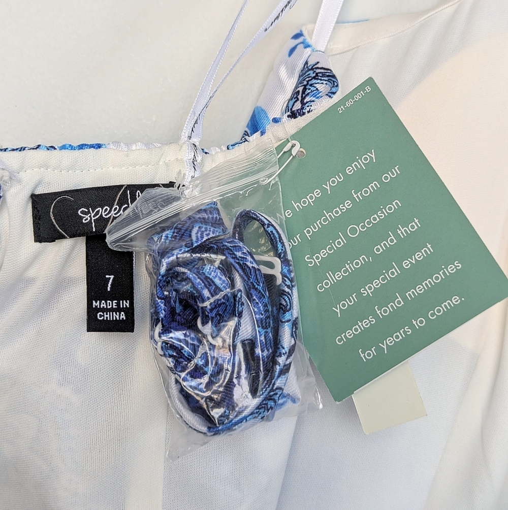 Speechless NWT White, Blue Porcelain Chinoiserie Floral Dress sz 7 Graduation - Picture 7 of 8